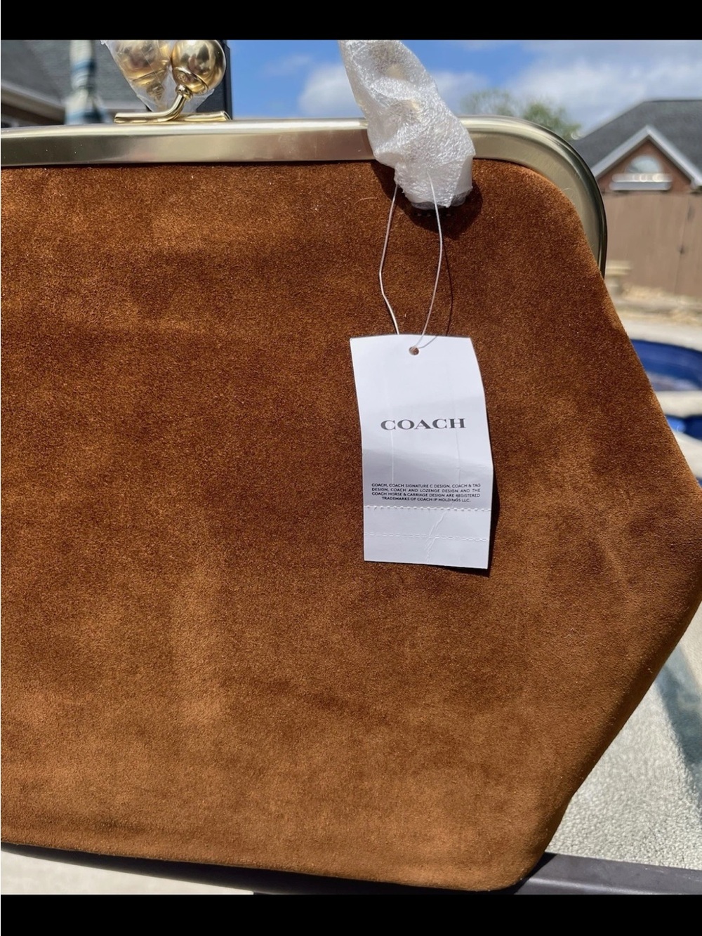 Coach Suede Kisslock Frame 27 Bag NWT Medium Sz lovely color Warm Brown gift box - Picture 15 of 16